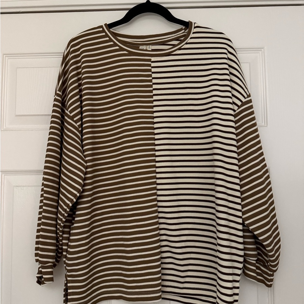 Hayden Striped Brown And Cream Colorblock Long Sleeve Shirt Size S Worn Once